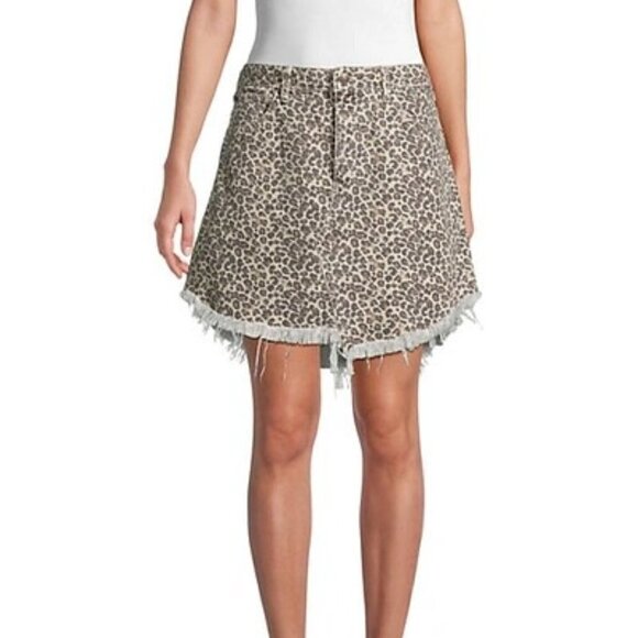 Free People Bailey Leopard-Print Denim Skirt In Cheetah Combo 26 in Waist/4 - Picture 1 of 11